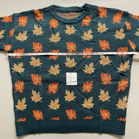 Green Leaf Sweater - Fall Pullover Big Cozy Fall Leaf Sweater - XXL - Picture 5 of 6